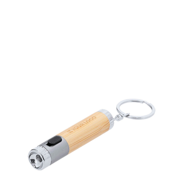 Bamboe sleutelhanger met zaklamp en gekleurd detail aan de punt