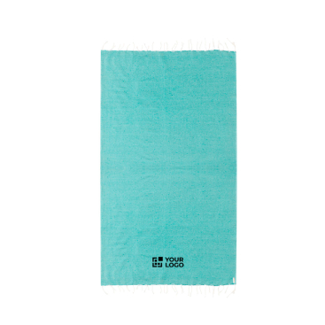 Dunne pareo van gerecycled katoen en RPET met witte franjes, 180 g/m²
