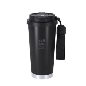RVS take-awaybeker van gerecycled staal met draagriem 500 ml