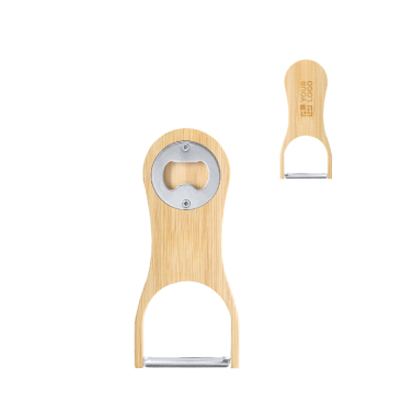 2-in-1 schiller en flesopener van bamboe en roestvrij staal