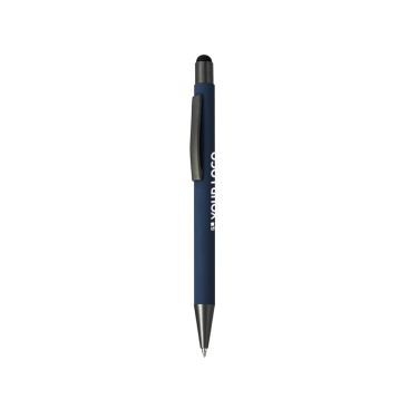 Aluminium gerecyclede drukknop-pen met stylus, blauwe inkt