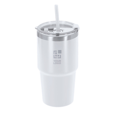RVS thermosbeker met dubbele wand en rietje 650 ml
