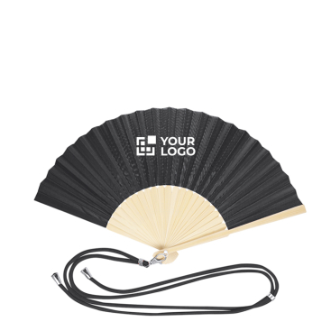 Polyester waaier met bamboe spijlen en draagkoord