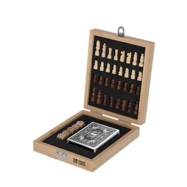 Bamboe spelset met schaakbord en etui