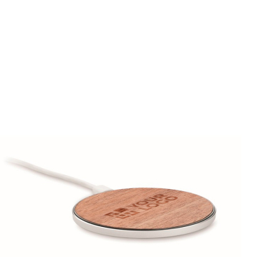 Draadloze ronde oplader met walnoothouten bovenzijde 15W