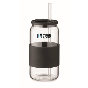 Borosilicaat glas met bijpassend rietje en siliconen band 550ml