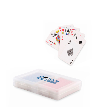 Set van 2 kaartspellen met 54 kaarten in een transparante hoes