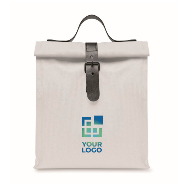 Roll-top koeltas van polyester met handvat en lederen sluiting