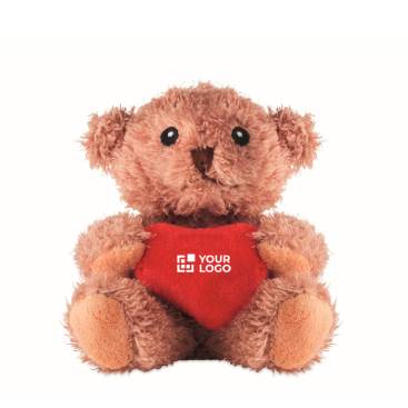 Pluchen polyester beertje met rood hart met bedrukking