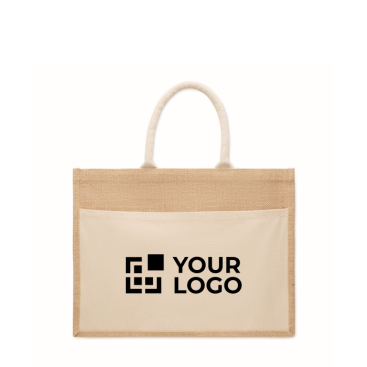 Jute tas met voorvak en koordhengsels 280 g/m²