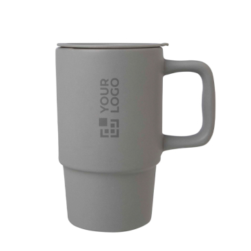 Keramische mok met kunststof deksel en groot handvat 450 ml
