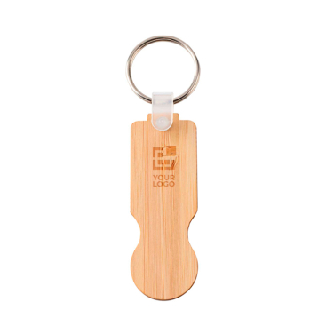 Bamboe sleutelhanger met winkelwagenmuntje in compact design