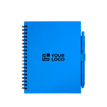 Notitieboek van gerecycled plastic met penhouder en blauwe inktpen