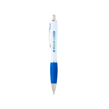 Gebogen balpen van gerecycled plastic met grip, zwarte inkt