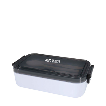 Lunchbox van plastic met bijpassend bestek en ruim compartiment