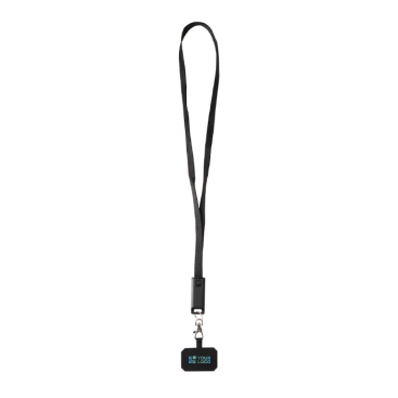 Lanyard voor mobiel van gerecycled plastic met 5-in-1 oplaadkabel 65W