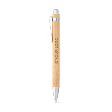 Bamboe eco pen met verchroomde accessoire blauwe inkt Bamboo