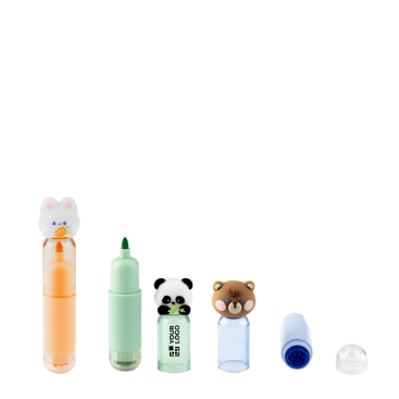 Set van 3 gekleurde pennen met dierenthema en stempel, voor kinderen