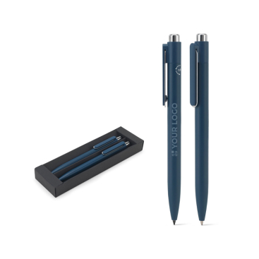 Set van balpennen in gerecycled aluminium, met of zonder blauwe inkt