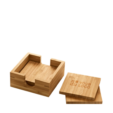 Set met 4 bamboe onderzetters voor reclame weergave met jouw bedrukking