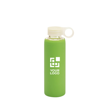 Sportieve glazen waterfles met logo weergave met jouw bedrukking