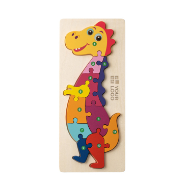 Houten puzzel in de vorm van een dinosaurus, gemaakt van dennenhout