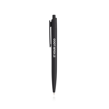 Ecologische pen met eenkleurige body en brede clip, blauwe inkt