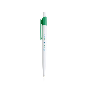 Pen van gerecycled plastic met brede gekleurde clip, blauwe inkt