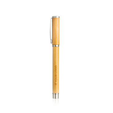 Eco bamboe rollerpen in tweekleurig ontwerp met dop, blauwe inkt met jouw bedrukking