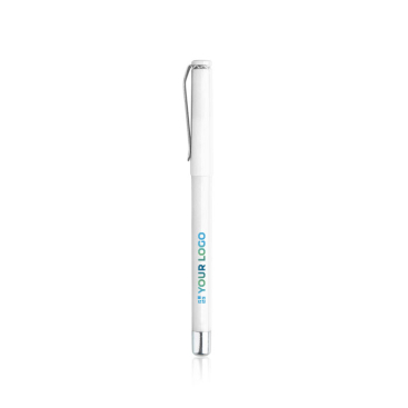 Rollerpen van plastic met metalen clipdop, blauwe gelinkt met jouw bedrukking