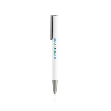 Gerecyclede aluminium balpen met rubberafwerking, blauwe inkt met jouw bedrukking