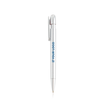 Pen van gerecycled plastic met brede clip en blauwe inkt