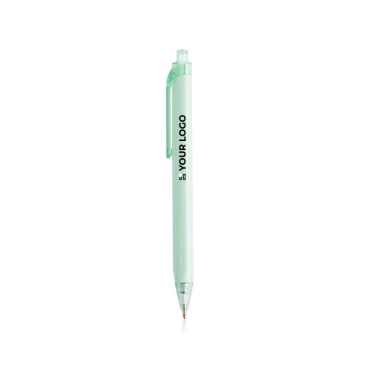Driehoekige pen van plastic met transparante details, blauwe inkt