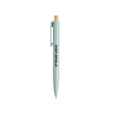 Pen van gerecycled plastic met bamboeknop, blauwe inkt