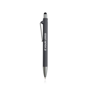 Eco-pen van herbruikbaar plastic met rubberen afwerking, blauwe inkt