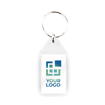Vierkante sleutelhanger met papier bedrukken aan twee zijden 25x40 mm met jouw bedrukking