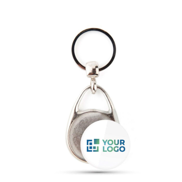Druppelvormige metalen sleutelhanger met papieren inzet personaliseren met jouw bedrukking