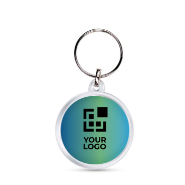 Ronde sleutelhanger met kap en personaliseerbare papieren met jouw bedrukking