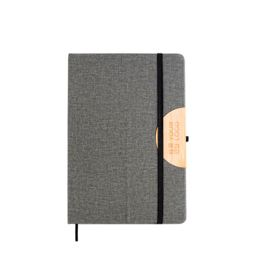Linnen notitieboek met telefoonhouder en lint, A5 formaat met jouw bedrukking