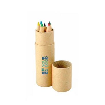 Rond kartonnen etui met 6 houten kleurpotloden met jouw bedrukking