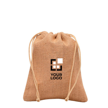 Kleine jute tas in natuurlijke kleur met twee strikjes met jouw bedrukking