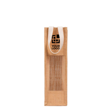 Jute tas met laminaatafwerking voor wijnflessen 750 ml met jouw bedrukking