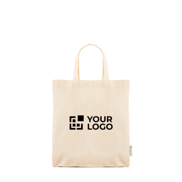 Tas van recycled katoen en plastic met korte hengsels 140 g/m²