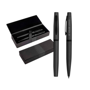 Set van balpen en roller met bijpassende geschenkdoos, blauwe inkt met jouw bedrukking