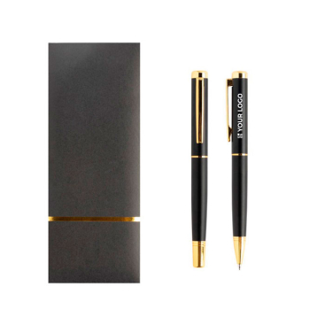 Set van metalen balpen en roller met elegante uitstraling, blauwe inkt met jouw bedrukking
