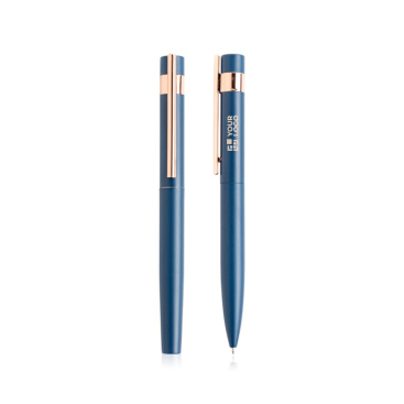 Set van pen en rollerpen met roségouden details, zwarte inkt