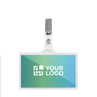Plastic badgehouder met afneembare broekriemclip 9x5,5 cm met jouw bedrukking