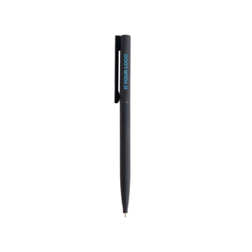 Elegante en slanke pen van messing en roestvrij staal met blauwe inkt