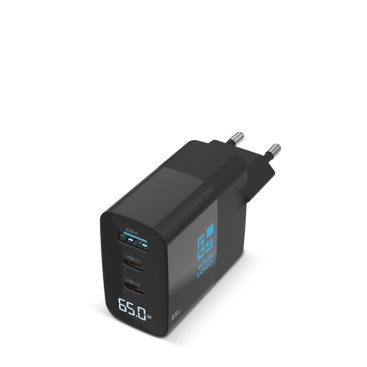 Wandlader voor het opladen van meerdere apparaten met LED-scherm 65W met jouw bedrukking