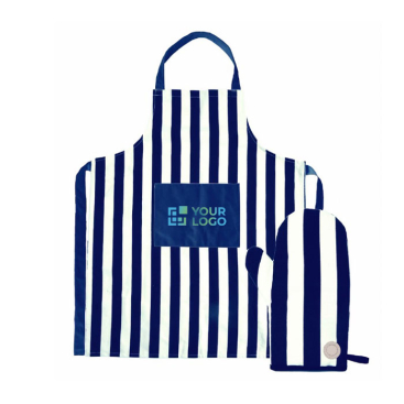 Set van schort en barbecuehandschoen met strepenpatroon Segaform met jouw bedrukking
